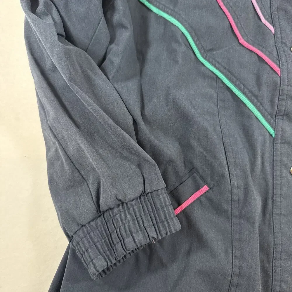 Vtg 80s 90’s Blair Womens Navy Retro Pastel Piping Jacket Sz Large - Picture 2 of 8